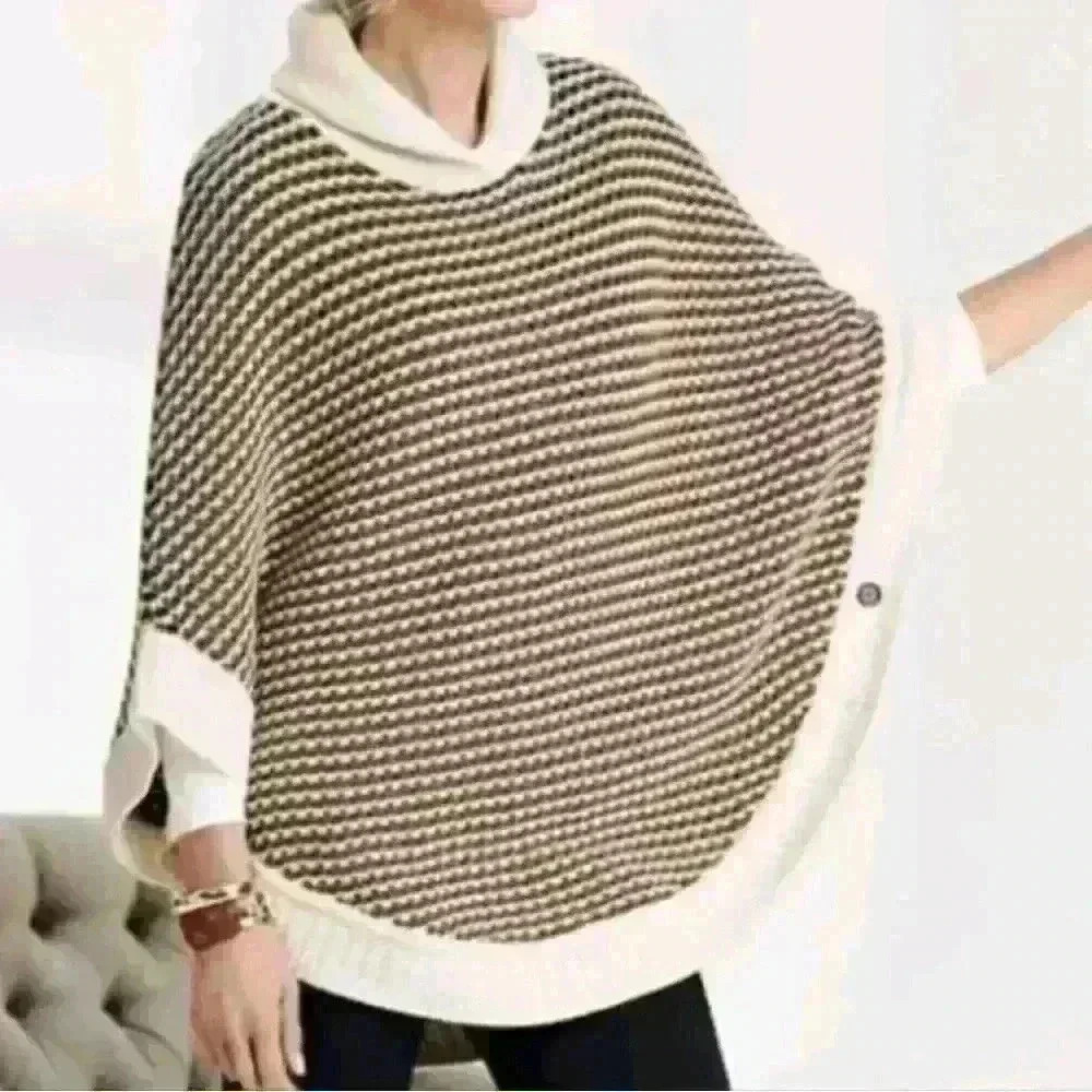 Talbots Lambswool Blend Cowl Neck Oversized Poncho Sweater Size XS